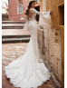 Beaded Ivory Lace Wedding Dress With Detachable Trumpet Sleeve